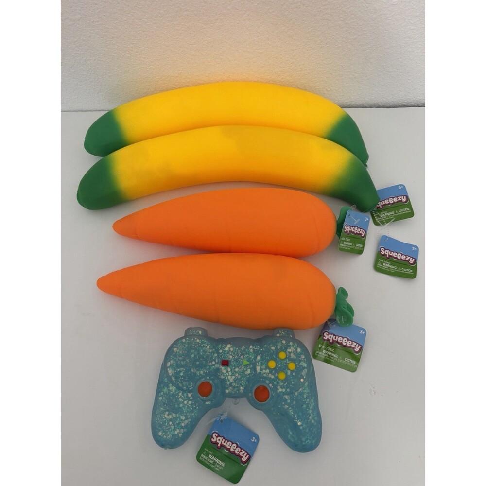 Lot Of 5 Squeeezy Banana Carrot Controller Squeeze Toy Sensory Squishy Ages 3+